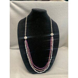 Multi-Strand Purple & Silver Color Beaded Necklace 34"